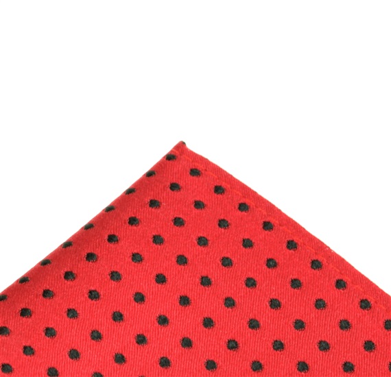 Pañuelo de bolsillo rojo con lunares negros