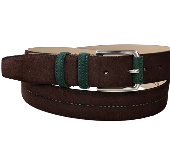 Cintura in camoscio marrone e verde scuro