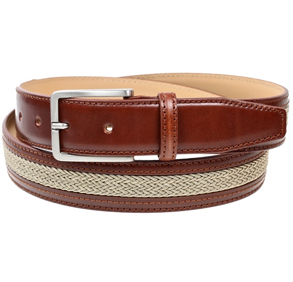 Cintura Marrone con Intreccio Beige