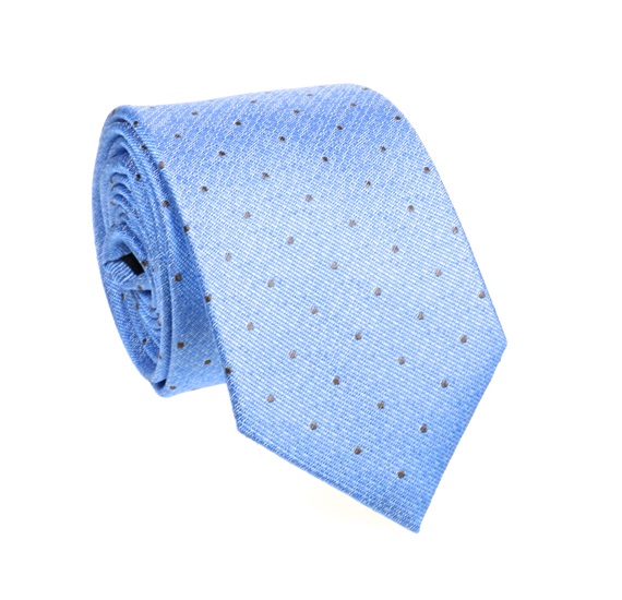Cravatta Blu con Pois Marrone in Seta Naturale