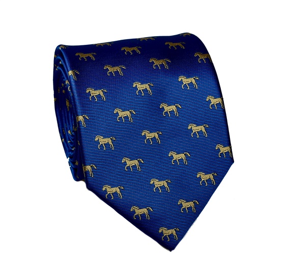 Cravatta Blu con Cavalli Gialli in Seta