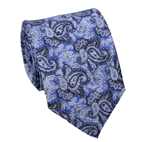 Cravatta in Lino Blu con Motivo Cachemire