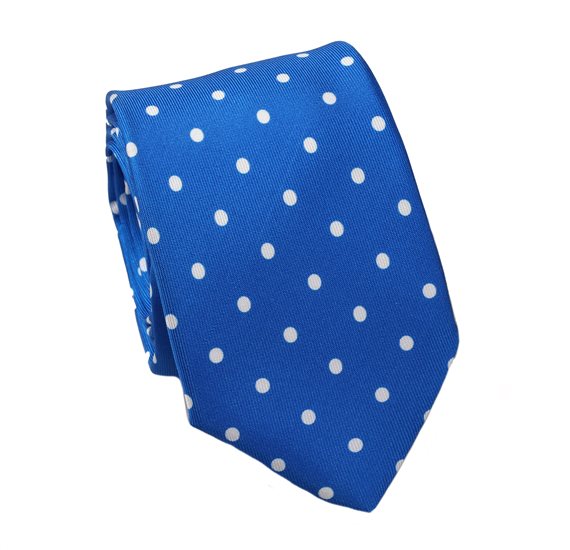 Cravatta Cadetto in Seta Blu Royal a Pois Bianchi