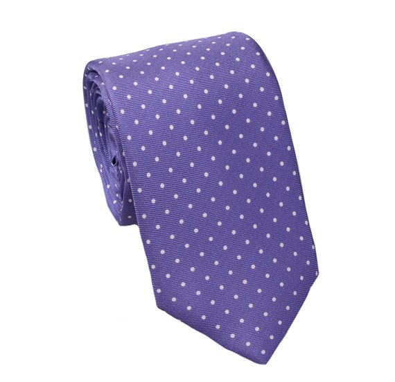 Cravatta Cadetto in Seta Viola a Pois Bianchi