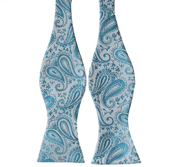 Cravatta a Farfalla Grigia Paisley Turchese
