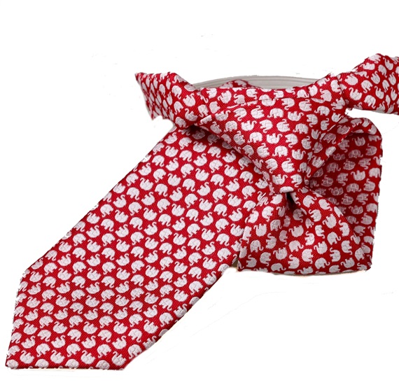 Cravatta Bambino Rossa con Elefanti Bianchi