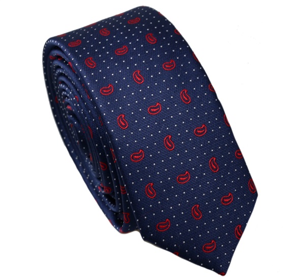 Cravatta Stretta Blu Cashmere Rosso