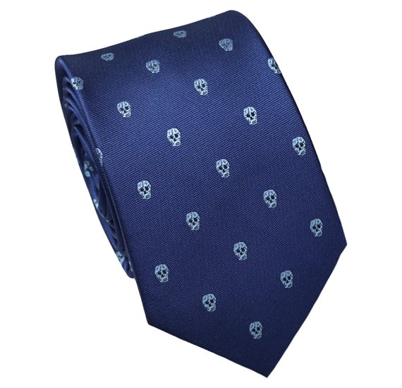 Cravatta Stretta Blu Navy con Teschi
