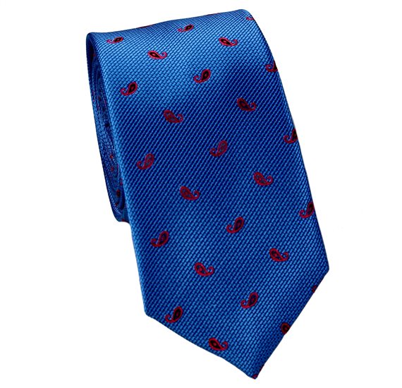 Cravatta Stretta Blu Royal Paisley Rosso