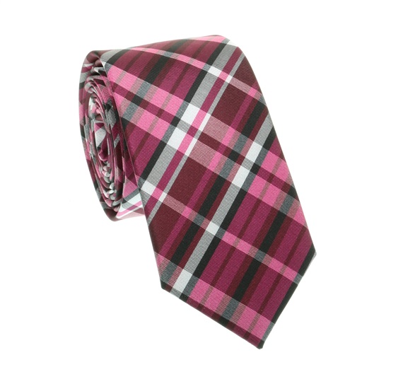 Cravatta Stretta a Quadretti Fucsia