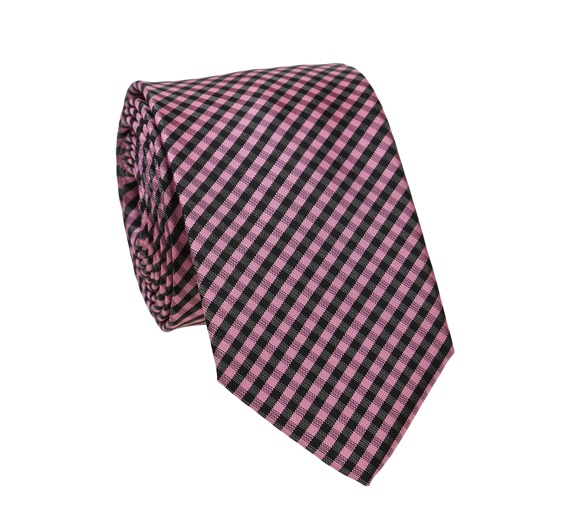 Cravatta Stretta a Quadretti Vichy Nero e Rosa