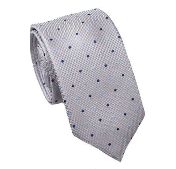 Cravatta Stretta Grigia a Pois Blu