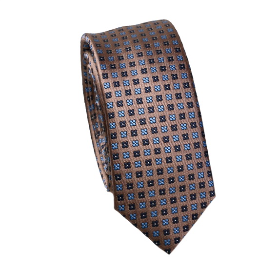 Cravatta Stretta Marrone Trifoglio Blu