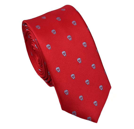 Cravatta Stretta Rossa Teschi Blu