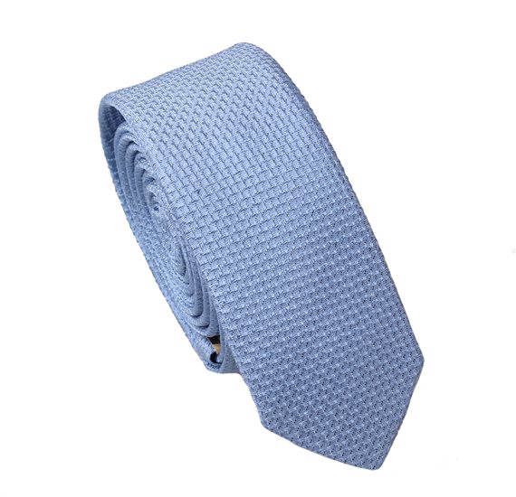 Cravatta Stretta in Seta Blu Cielo Broccata