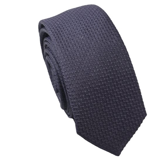 Cravatta Stretta in Seta Blu Navy Broccata