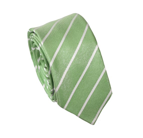 Cravatta Stretta in Seta Verde Lime a Righe