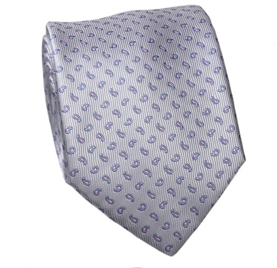 Cravatta Grigio Perla Paisley Rosa