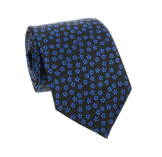Cravatta Nera Fiori Azzurro
