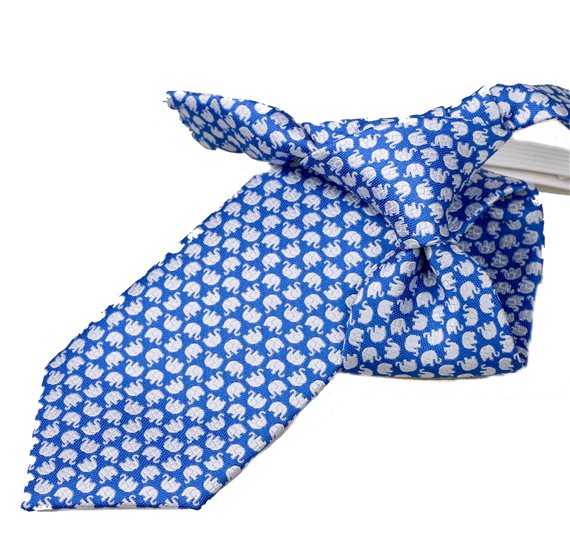 Cravatta Bambino Blu con Elefanti Bianchi