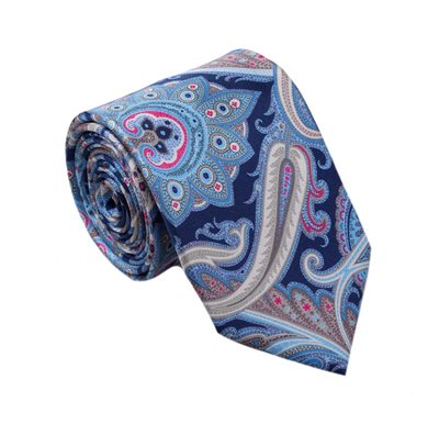 Cravatta in Seta Blu Cielo e Blu Navy Paisley