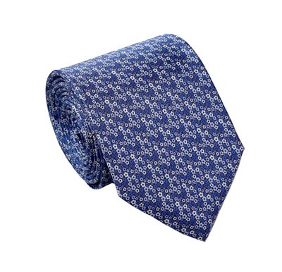 Cravatta in Seta Blu Reale con Fiori Bianchi
