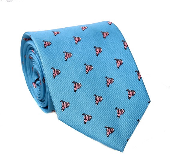 Cravatta in Seta Blu Turchese con Vespe Rosa