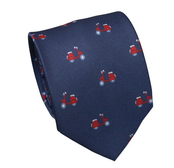 Cravatta in Seta Blu Vespe Rosse