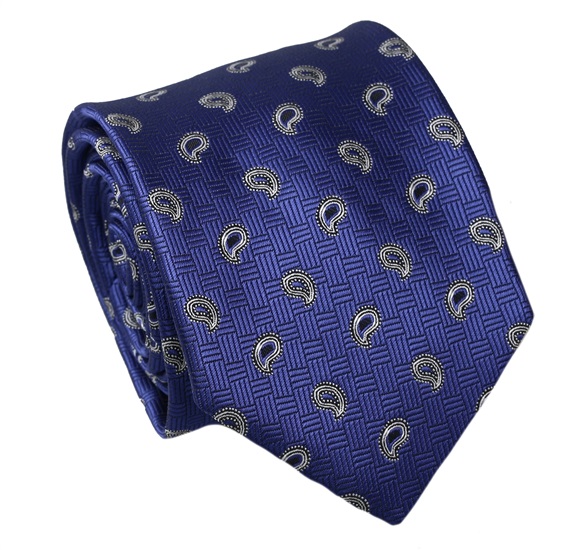 Cravatta in Seta Blu Cachemire Bianco
