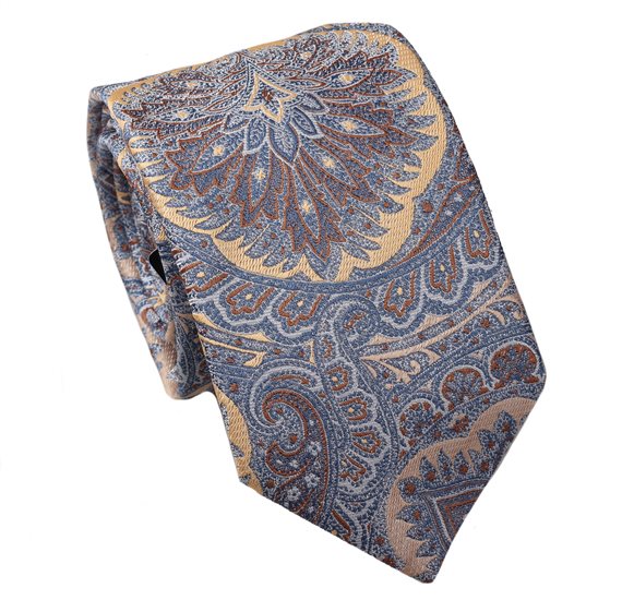 Cravatta in Seta Beige Paisley Blu e Marrone