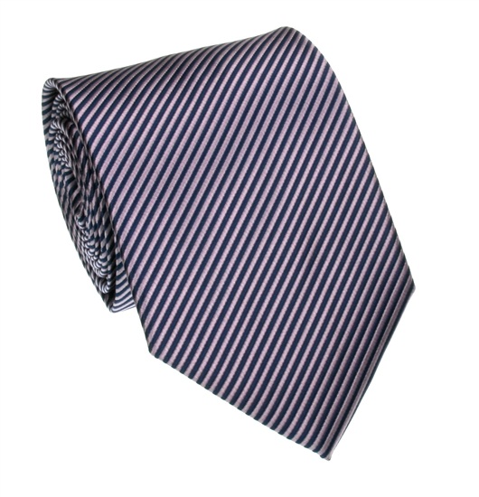 Cravatta in Seta a Righe Blu Navy e Rosa