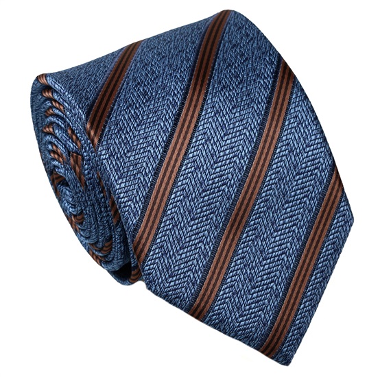 Cravatta in Seta a Righe Blu e Marrone