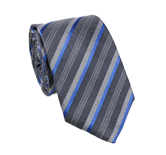 Cravatta in Seta a Righe Blu e Grigio