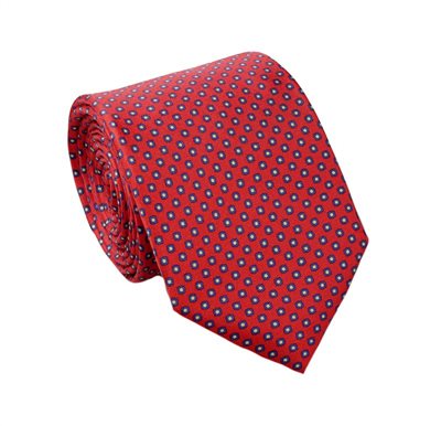 Cravatta in Seta Rossa a Pois Blu