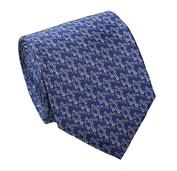 Cravatta e Fazzoletto Fiori Blu in Seta Naturale