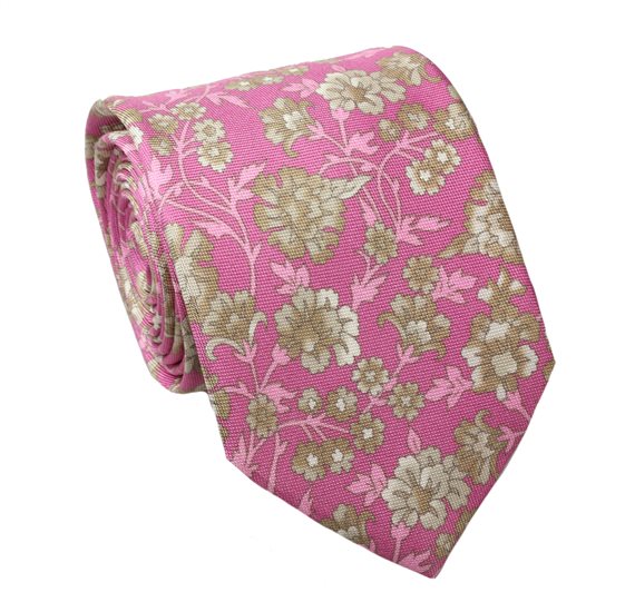 Cravatta e Fazzoletto Fiori Rosa in Seta