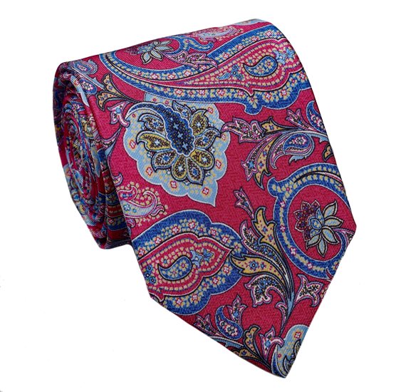 Cravatta e Fazzoletto Fucsia in Seta Naturale con Motivo Paisley