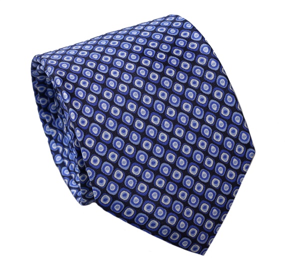 Cravatta e Fazzoletto Geometria Blu in Seta Naturale