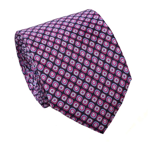 Cravatta e Fazzoletto Geometria Magenta in Seta Naturale