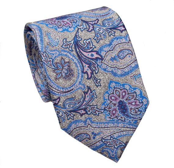 Cravatta e Fazzoletto in Seta Blu Paisley
