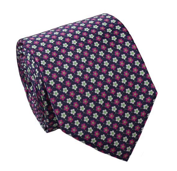 Cravatta e Fazzoletto in Seta Naturale Fiori Magenta
