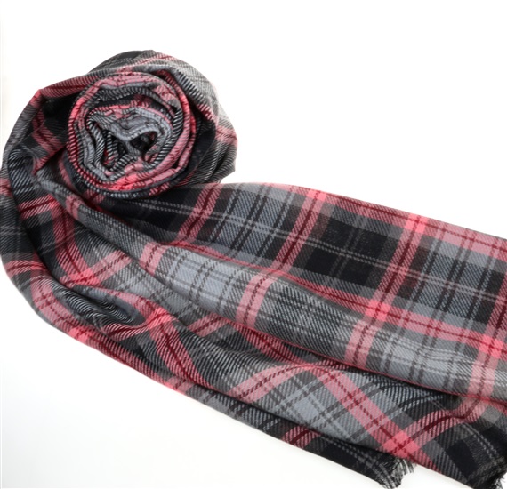Foulard Quadretti Scozzesi Grigio e Rosa Corallo
