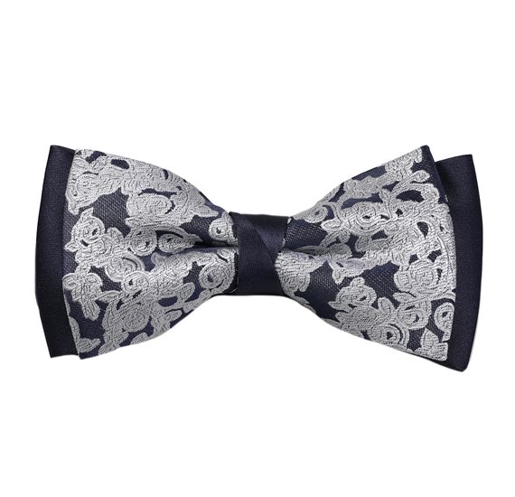 Papillon Blu Navy Broccato Grigio