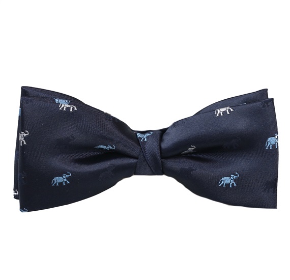 Papillon Blu Navy con Elefanti Bianchi e Blu