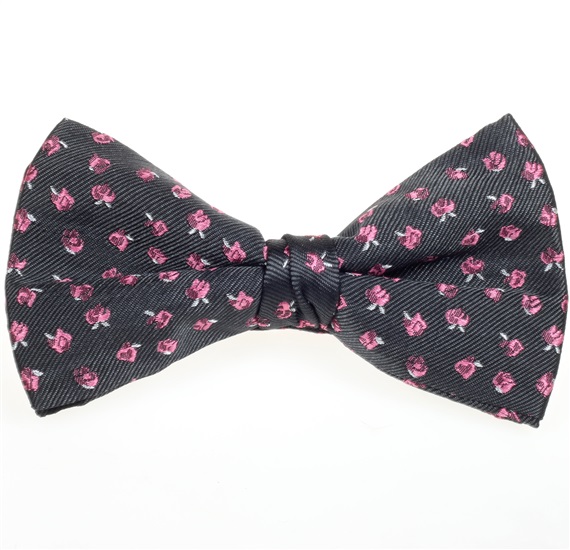Papillon Grigio Scuro con Rose Fucsia