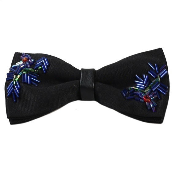Papillon Nero con Ricamo di Cristalli