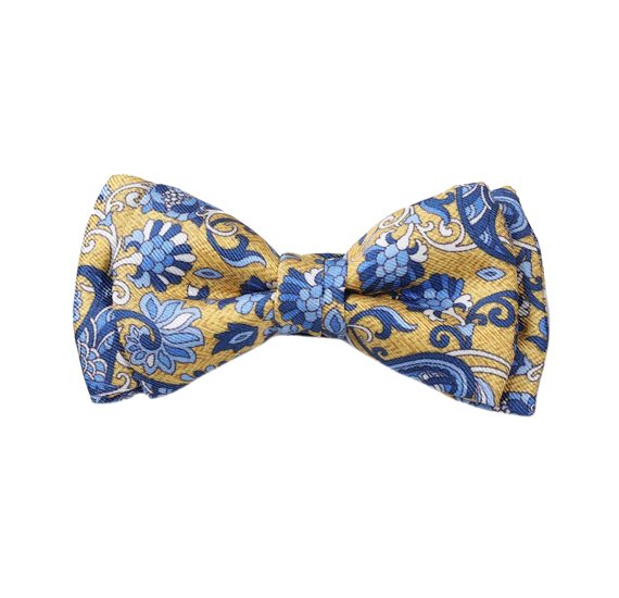 Papillon Bambino in Seta Gialla Paisley e Fiori