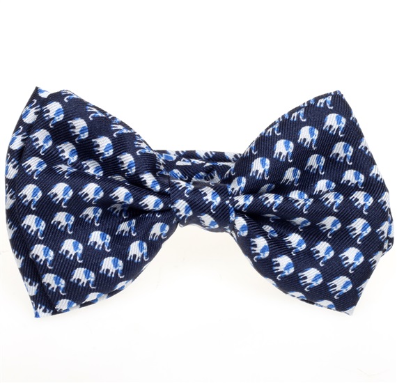 Papillon Bambino in Seta Blu Navy con Elefanti Bianchi