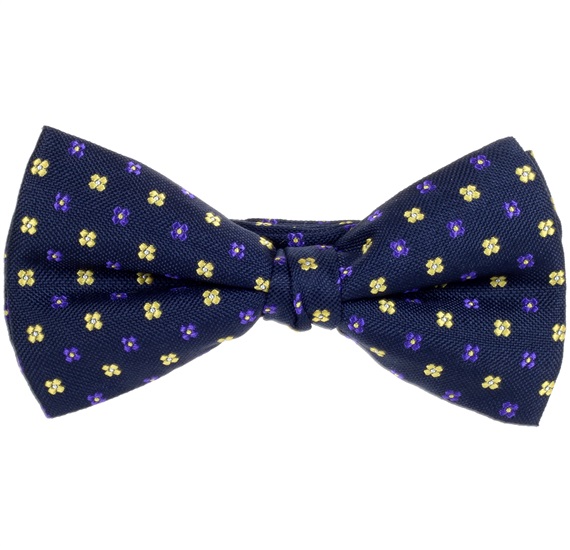 Papillon e Fazzoletto Blu Navy con Fiori Gialli