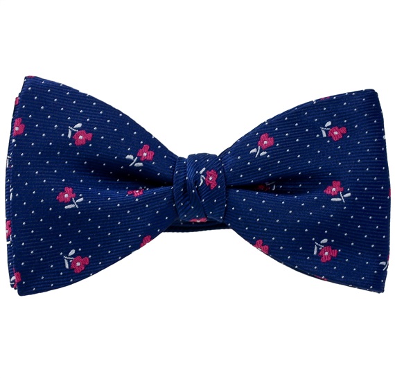 Papillon e Fazzoletto Blu Navy con Rose Magenta